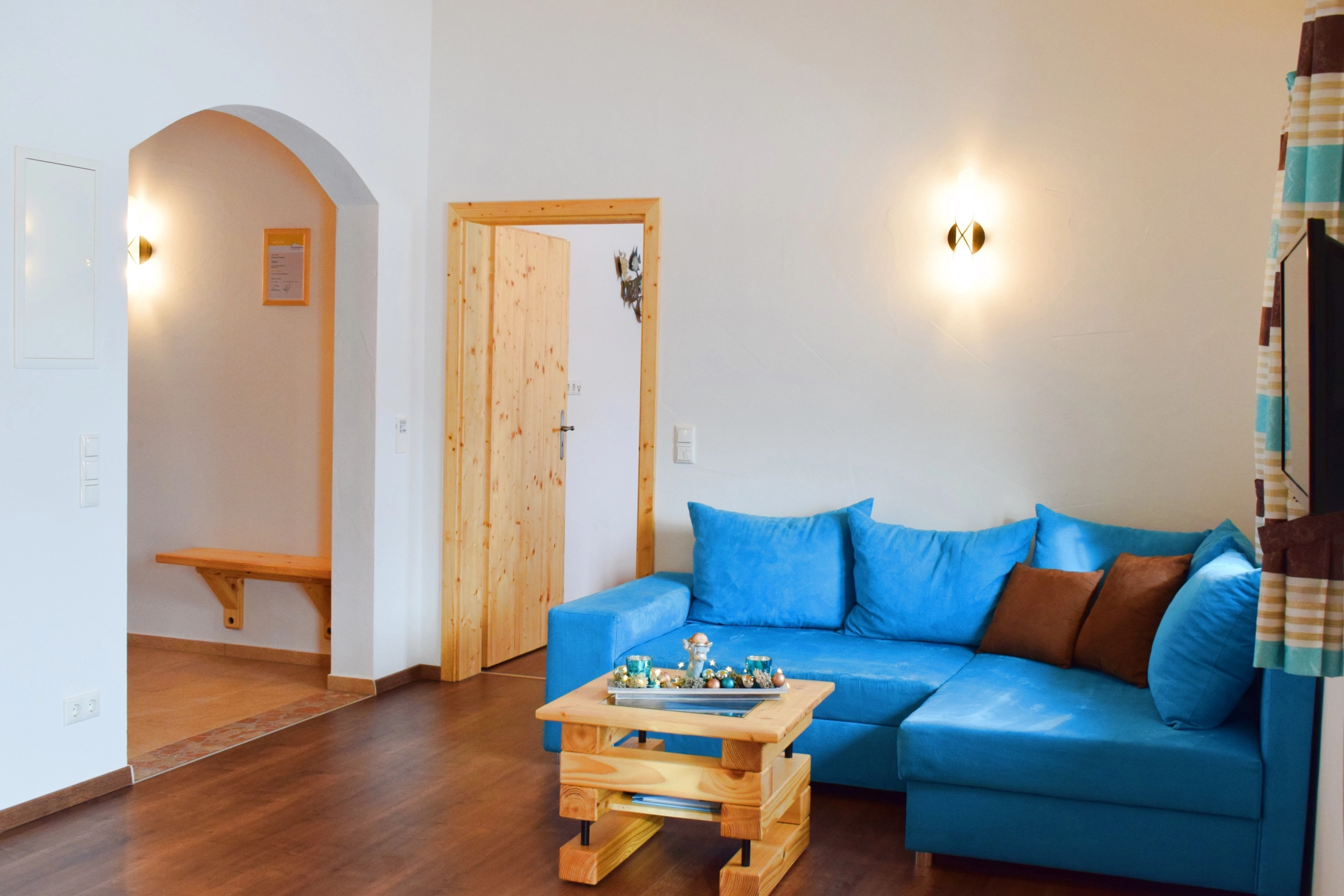 Sitzecke gemütlich, Blaues Sofa